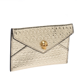 Pre Owned Alexander McQueen Metallic Gold Textured Leather Skull Card Holder