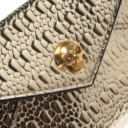 Pre Owned Alexander McQueen Metallic Gold Textured Leather Skull Card Holder