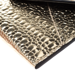 Pre Owned Alexander McQueen Metallic Gold Textured Leather Skull Card Holder