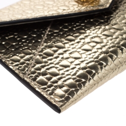 Pre Owned Alexander McQueen Metallic Gold Textured Leather Skull Card Holder