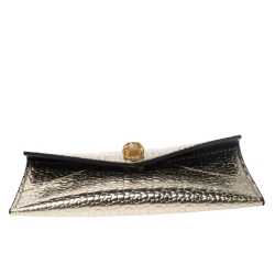 Pre Owned Alexander McQueen Metallic Gold Textured Leather Skull Card Holder