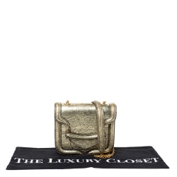 Pre Owned Alexander McQueen Metallic Gold Leather Mini Heroine Chain Crossbody Bag