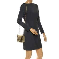 Pre Owned Alexander McQueen Metallic Gold Leather Mini Heroine Chain Crossbody Bag