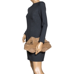 Pre Owned Alexander McQueen Light Brown Suede Medium Studded De Manta Clutch