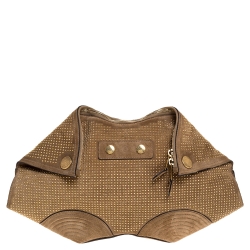 Pre Owned Alexander McQueen Light Brown Suede Medium Studded De Manta Clutch