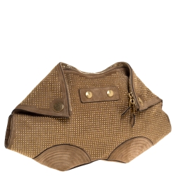 Pre Owned Alexander McQueen Light Brown Suede Medium Studded De Manta Clutch