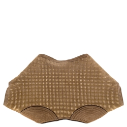 Pre Owned Alexander McQueen Light Brown Suede Medium Studded De Manta Clutch