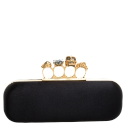 مملوكة مسبقًا Alexander McQueen Black Satin Skull Knuckle Box Clutch