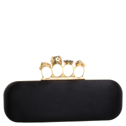مملوكة مسبقًا Alexander McQueen Black Satin Skull Knuckle Box Clutch