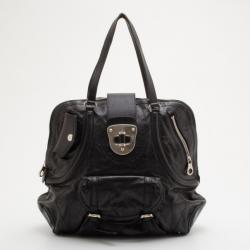 Pre Owned Alexander McQueen Black Leather Flapper Satchel 