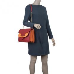 Pre Owned Alexander McQueen Red and Orange Leather Heroine Chain Satchel