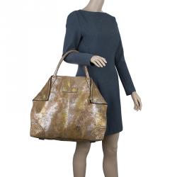 Pre Owned Alexander McQueen Metallic Brown Leather De Manta Tote Bag