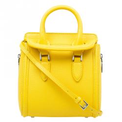 Pre Owned Alexander McQueen Yellow Woven Grain Leather Mini Heroine Shoulder Bag