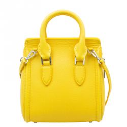 Pre Owned Alexander McQueen Yellow Woven Grain Leather Mini Heroine Shoulder Bag