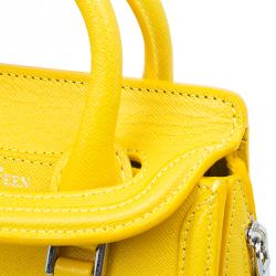 Pre Owned Alexander McQueen Yellow Woven Grain Leather Mini Heroine Shoulder Bag