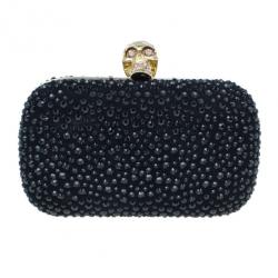 Pre Owned Alexander McQueen Black Crystal Skull Clutch