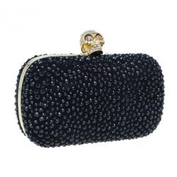 Pre Owned Alexander McQueen Black Crystal Skull Clutch