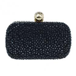 Pre Owned Alexander McQueen Black Crystal Skull Clutch