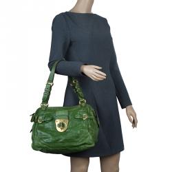 Pre Owned Alexander McQueen Green  Leather Flapper Shoulder Bag