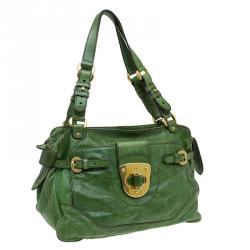Pre Owned Alexander McQueen Green  Leather Flapper Shoulder Bag