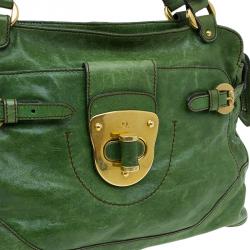 Pre Owned Alexander McQueen Green  Leather Flapper Shoulder Bag