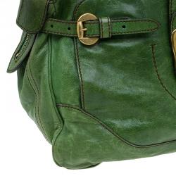 Pre Owned Alexander McQueen Green  Leather Flapper Shoulder Bag