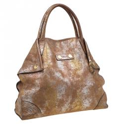 Pre Owned Alexander McQueen Metallic Brown Leather De Manta Tote Bag