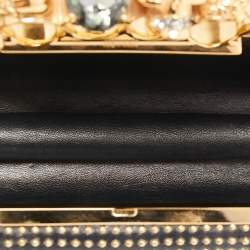 Pre Owned Alexander McQueen Black Studded Leather Skull Knuckle Box Clutch