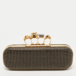 Pre Owned Alexander McQueen Black Studded Leather Skull Knuckle Box Clutch