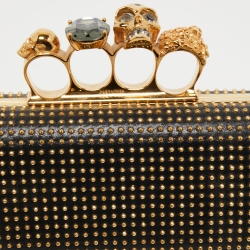 Pre Owned Alexander McQueen Black Studded Leather Skull Knuckle Box Clutch