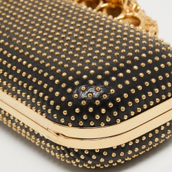 Pre Owned Alexander McQueen Black Studded Leather Skull Knuckle Box Clutch