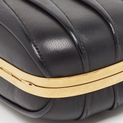 Pre Owned حقيبة كلاتش أليكساندر ماكوين صندوق جمجمة جلد لامعة سوداء