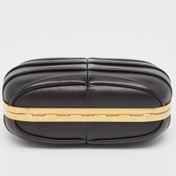 Pre Owned حقيبة كلاتش أليكساندر ماكوين صندوق جمجمة جلد لامعة سوداء