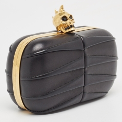 Pre Owned حقيبة كلاتش أليكساندر ماكوين صندوق جمجمة جلد لامعة سوداء