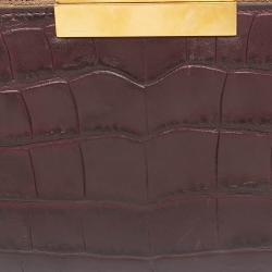 Pre Owned Alexander McQueen Burgundy Croc Embossed Leather The Knuckle Clutch