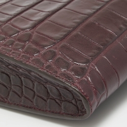 Pre Owned Alexander McQueen Burgundy Croc Embossed Leather The Knuckle Clutch