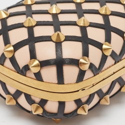 Pre Owned Alexander McQueen Light Pink/Black Leather Rockstud Skull Crystals Box Chain Clutch