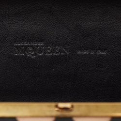 Pre Owned Alexander McQueen Light Pink/Black Leather Rockstud Skull Crystals Box Chain Clutch