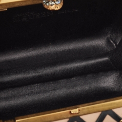 Pre Owned Alexander McQueen Light Pink/Black Leather Rockstud Skull Crystals Box Chain Clutch