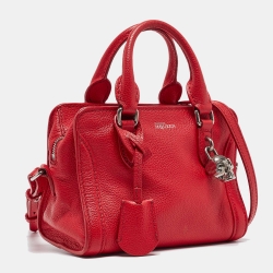 Pre Owned Alexander McQueen Red Leather Mini Padlock Bag