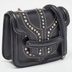 Pre Owned Alexander McQueen Black Leather Mini Studded Heroine Crossbody Bag