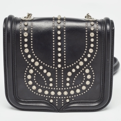 Pre Owned Alexander McQueen Black Leather Mini Studded Heroine Crossbody Bag