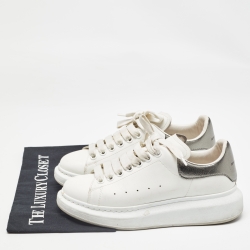 Pre Owned Alexander McQueen White/Metallic Grey Leather Larry Sneakers Size 37.5