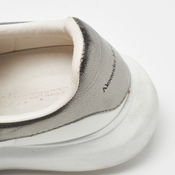 Pre Owned Alexander McQueen White/Metallic Grey Leather Larry Sneakers Size 37.5
