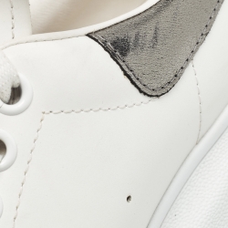 Pre Owned Alexander McQueen White/Metallic Grey Leather Larry Sneakers Size 37.5