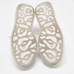 Pre Owned Alexander McQueen White/Metallic Grey Leather Larry Sneakers Size 37.5