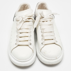 Pre Owned Alexander McQueen White/Metallic Grey Leather Larry Sneakers Size 37.5