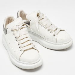 Pre Owned Alexander McQueen White/Metallic Grey Leather Larry Sneakers Size 37.5
