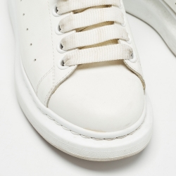 Pre Owned Alexander McQueen White/Metallic Grey Leather Larry Sneakers Size 37.5