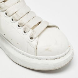 Pre Owned Alexander McQueen White/Metallic Grey Leather Larry Sneakers Size 37.5